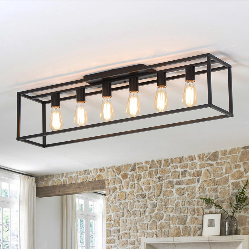 Bonnyrigg 6-Light Rectangle Flush Mount Ceiling Fixture, Matte Black