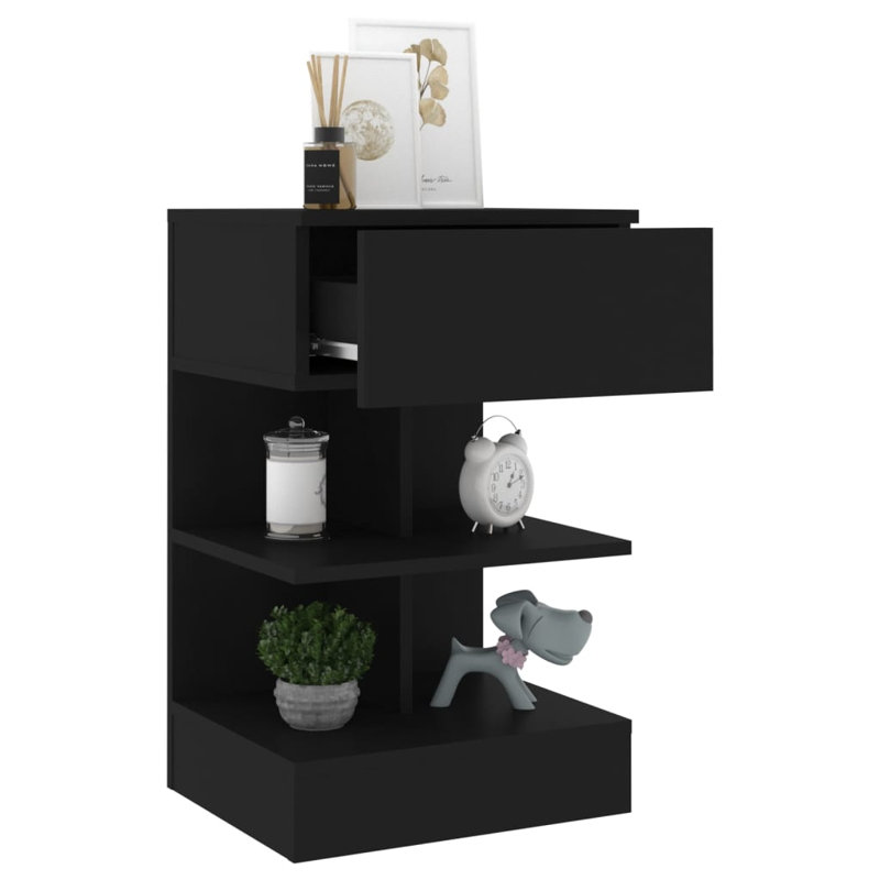 Gilliane Bedside Cabinet 40x35x65 cm Engineered Wood, Individual, Black, Black