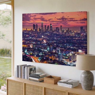 Los Angeles Cityscape Night Skyline Urban Landscape Decor Canvas Wall Art Print For Living Room, Bedroom, Office, Hallway, Entryway, Gallery Wall And Modern Home Decor