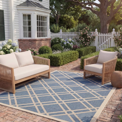 Arneshia Geometric Blue/Beige Area Indoor/Outdoor Area Rug