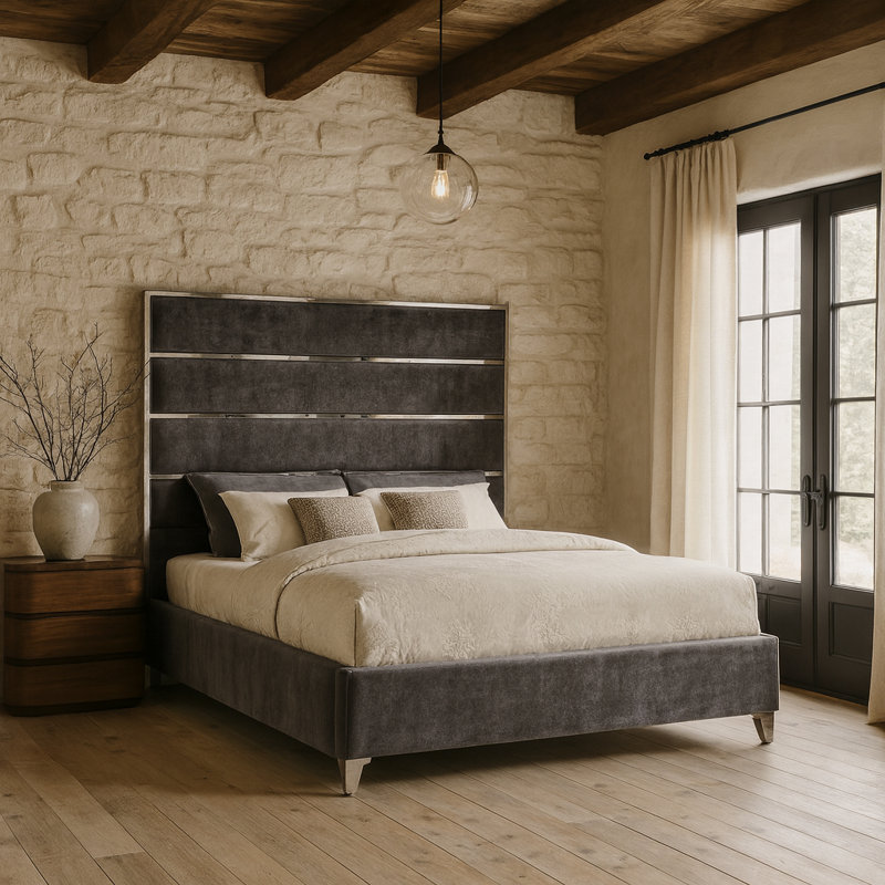 Dietz Upholstered Platform Bed, King, Grey Velvet