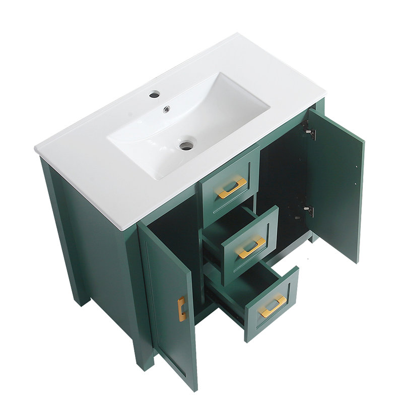 Meuble-lavabo de 36 po avec lavabo simple, meuble-lavabo encastré, armoire de rangement avec 2 portes et 2 tiroirs, fermeture en douceur, rangement multifonctionnel