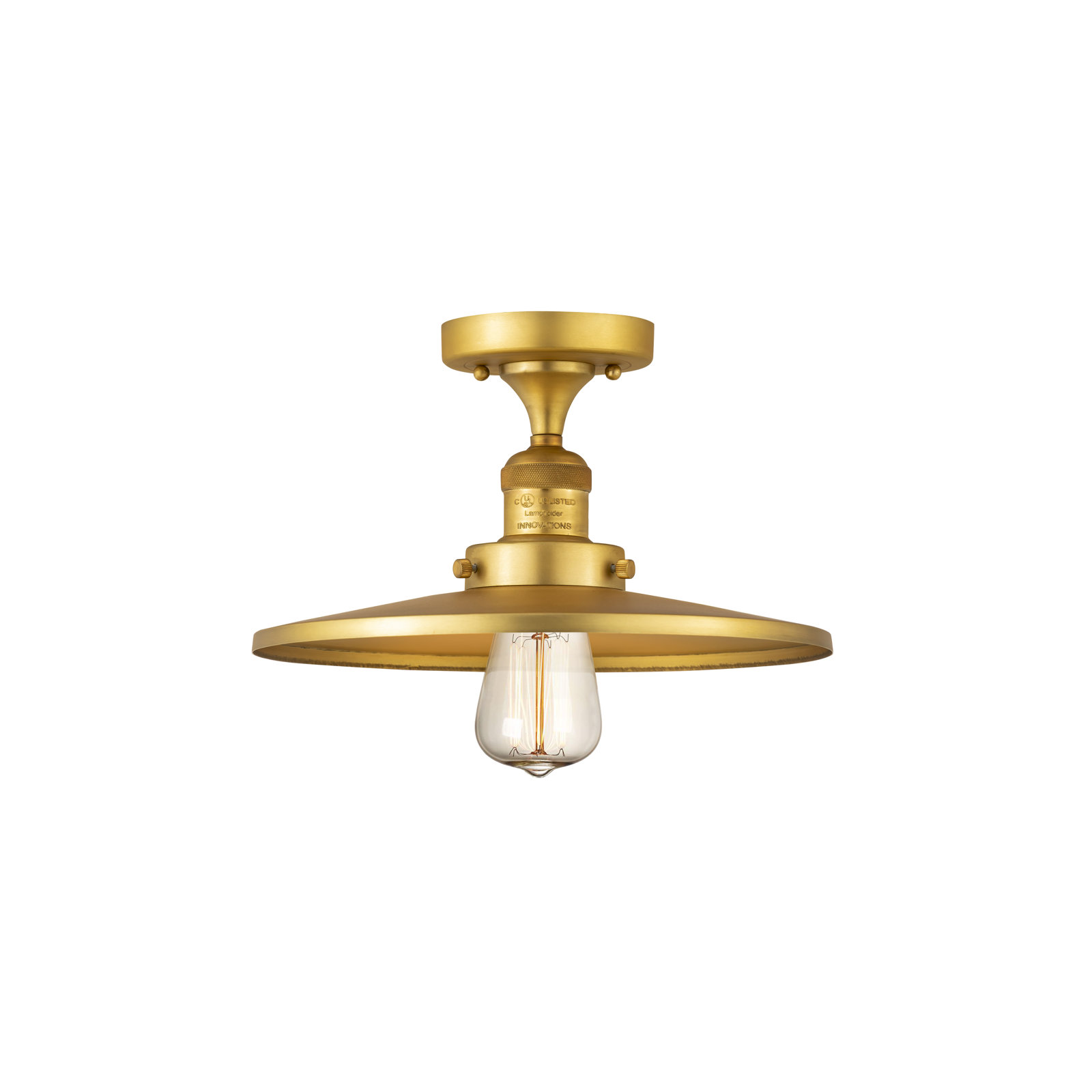 Rouvin Single Light Metal Semi Flush Mount, Satin Gold, Satin Gold, 6" H x 12" W x 12" D