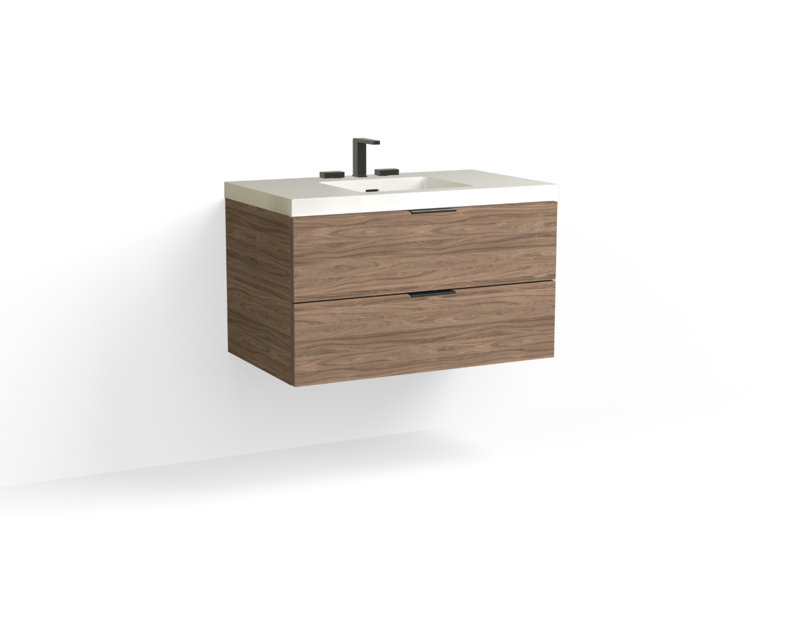 Avila 36" W Wall Mounted Single Bathroom Vanity, Glossy White/8" Widespread, Biondo, Satin Nickel