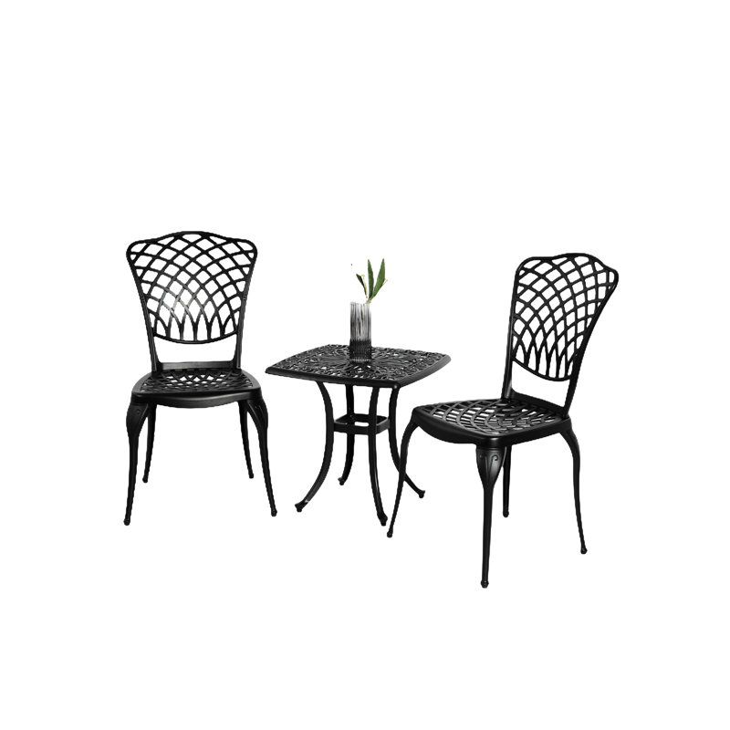 Rustproof Cast Aluminum 3 Patio Furniture - Black 2 Chairs & 1 Table For Outdoor, Garden, Patio, Balcony Classical Design, Easy To Assemble Outdoor  3 Pieces  Round Assembly Use