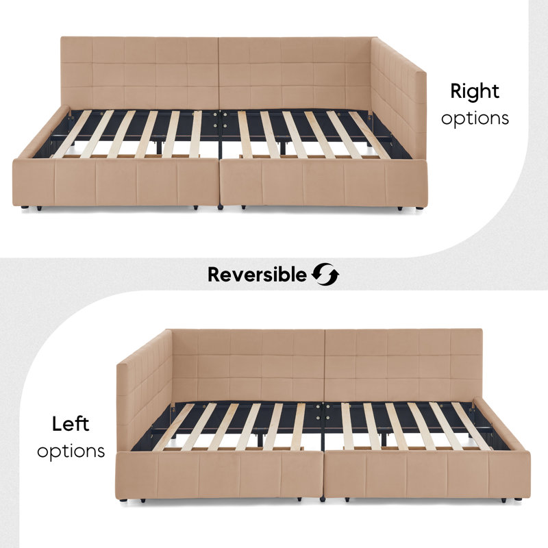 Upholstered Daybed With Backrest, Reversible Armrests, And Storage Drawers, Full, Pink