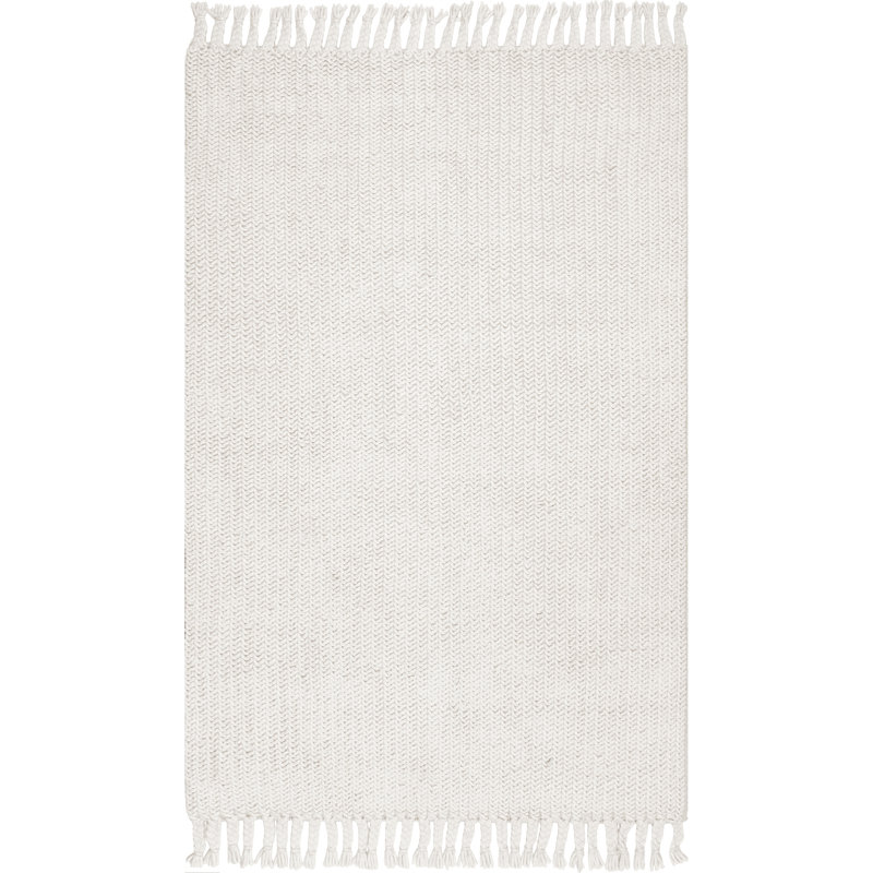 Tapis blanc cassé en laine tissé à la main Sinclair, Rectangle 5 pi x 8 pi