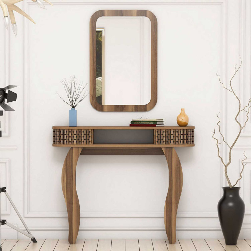 Abeel Dressing Table with Mirror, Dark Brown