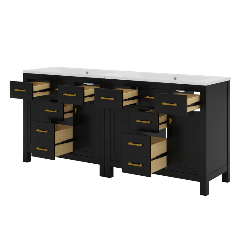 Armoire de salle de bain autoportante moderne avec tiroirs et armoires, Noir