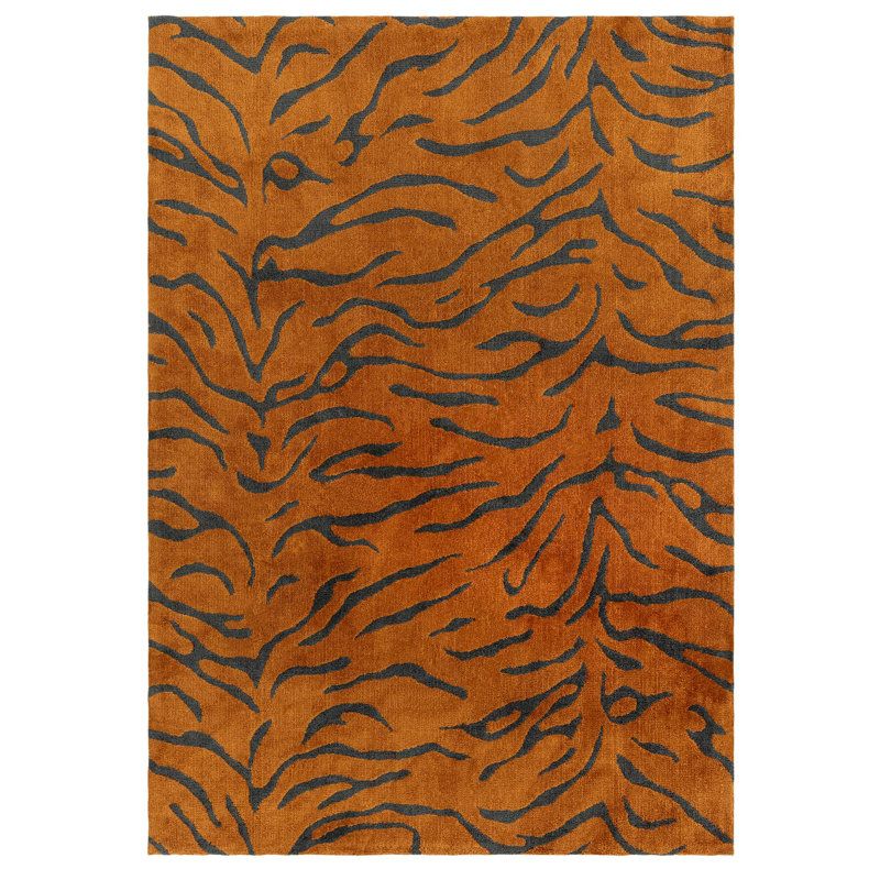 Alaisdair Tiger Animal Print Orange Area Rug, Rectangle 160 x 230 cm