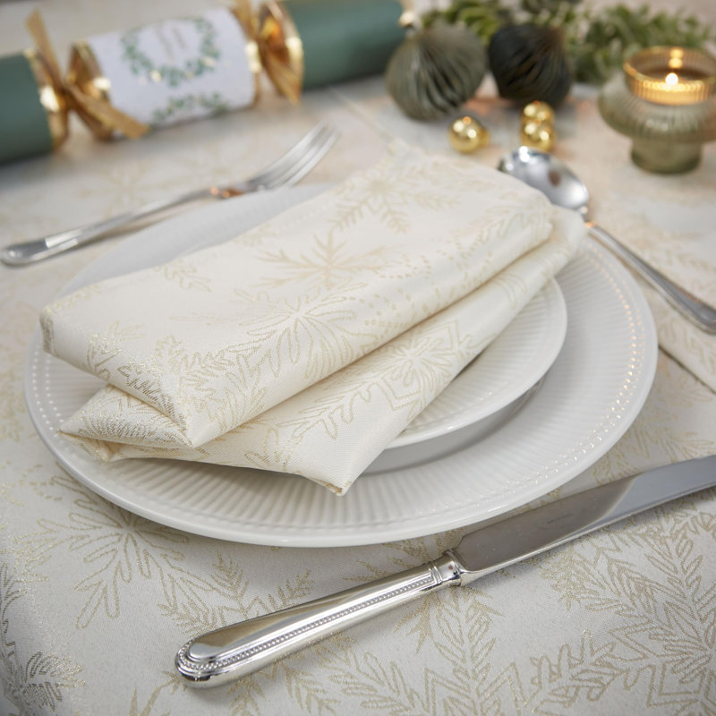 Yvaine Polyester Snowflake Square Napkin, Cream