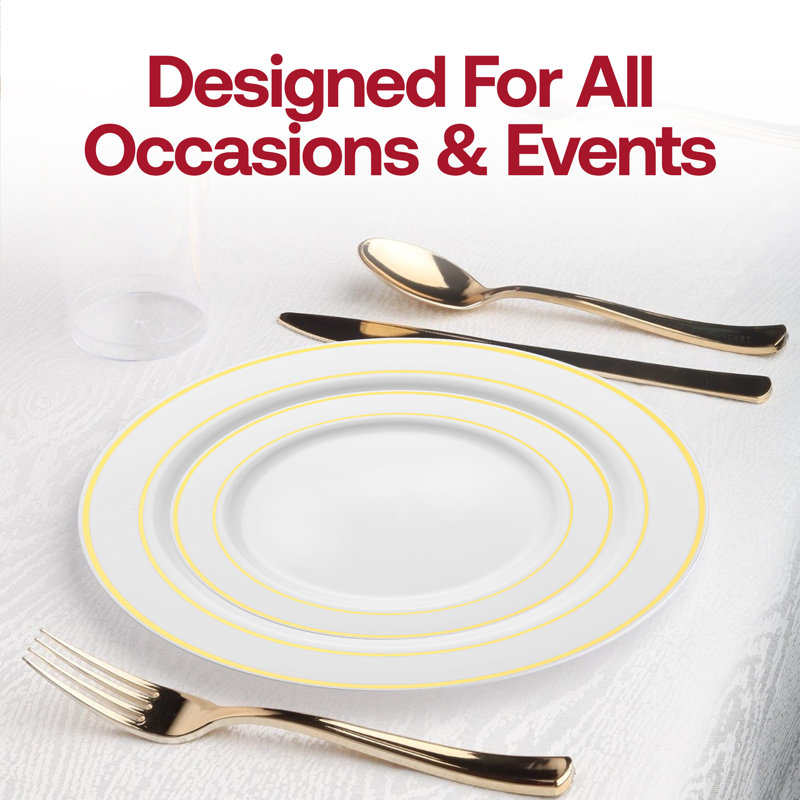 White with Gold Edge Rim Plastic Appetizer/Salad Plates (7.5")