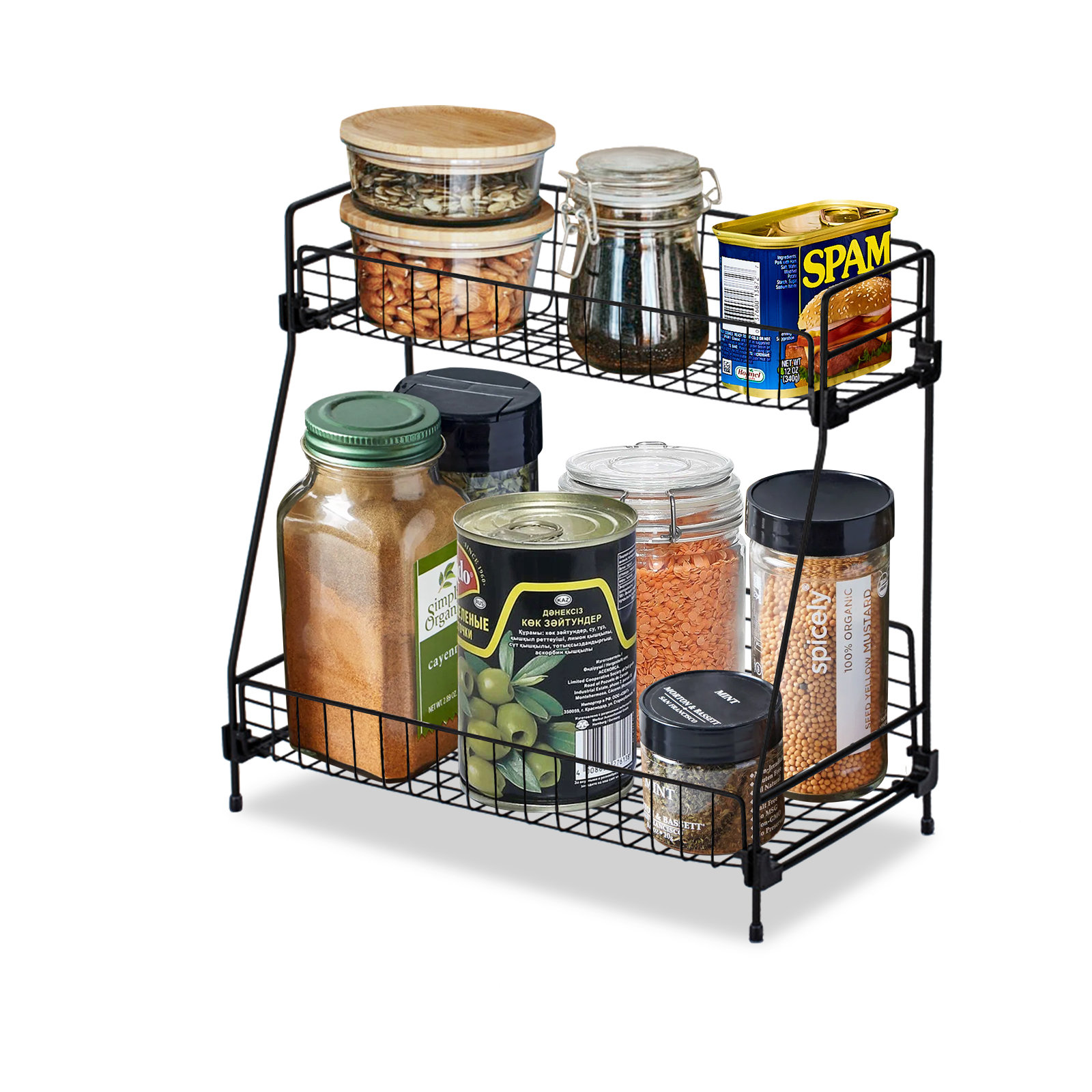 Belfry Kitchen 2 Tiers Spice Herb Jar Rack Holder Storage Organizer ...