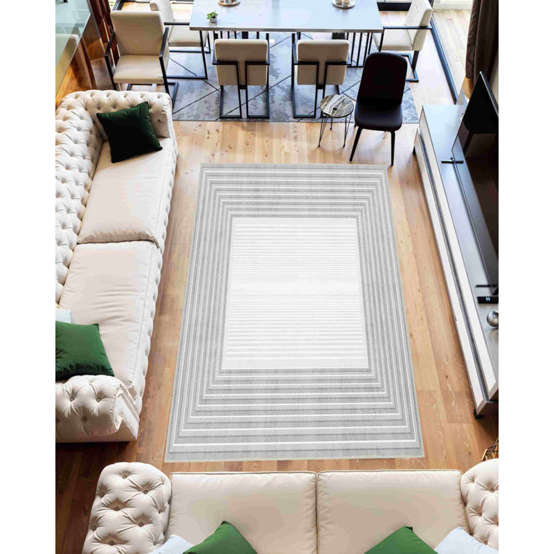 Tapis de salon lavable à la machine Nyeim - Design 7710 - 5 x 8 (5 pi 2 po x 7 pi 5 po), gris