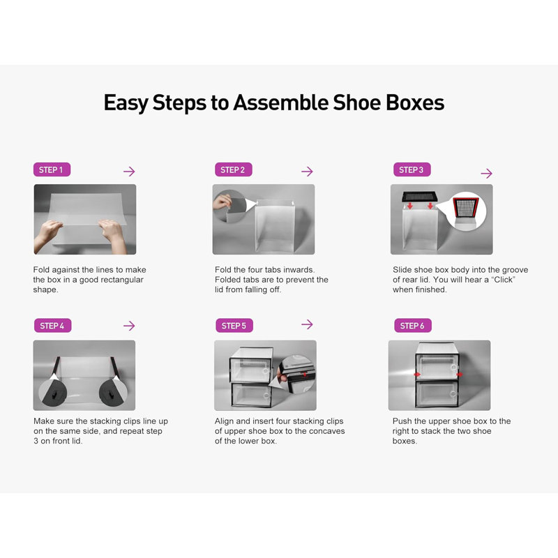 Organisateurs de boîtes de rangement en plastique pour chaussures, succédanés de range-chaussures empilables, bacs de rangement polyvalents pour chaussures, jouets, vêtements et plus encore, conception ventilée et durable