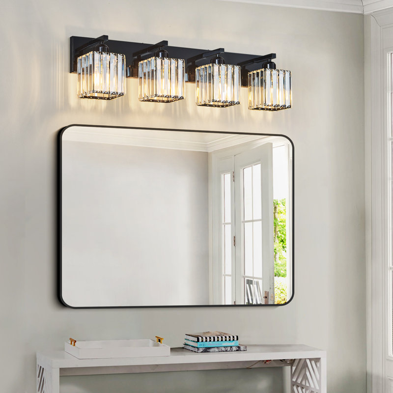Éclairage pour meuble-lavabo à intensité variable Lanceton, Quatre lumières, Noir plaqué
