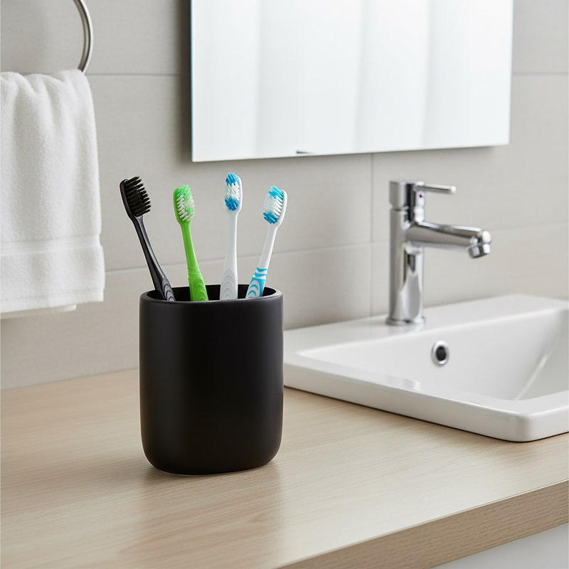 Oval Black Toothbrush Holder, Black