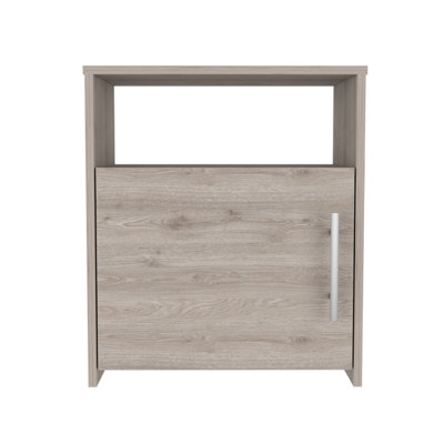 Modern Nightstand , End Table, Side Table One Shelf, Single Door Cabinet, Metal Handle -Light Gray