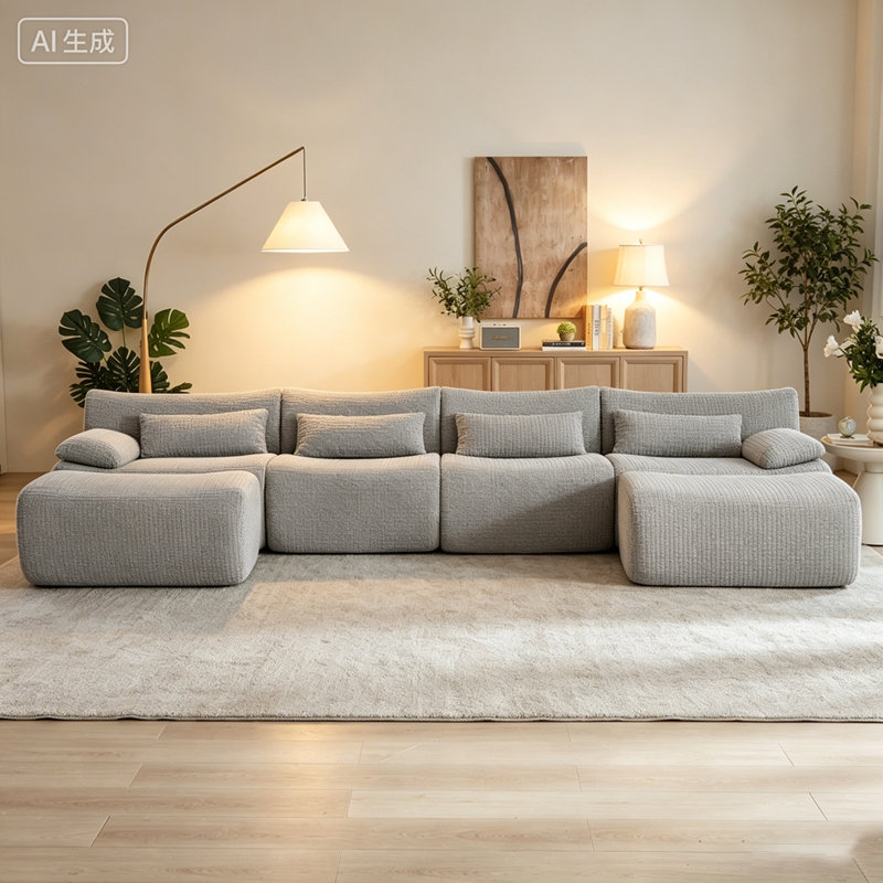 Canapé modulaire convertible en U avec repose-pieds, Corduroy+Grey
