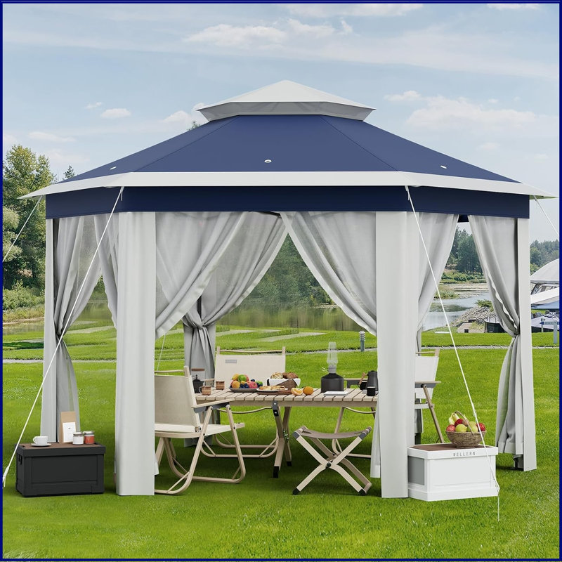 Outdoor Canopy Tent With Mosquito Netting,Pop Up Gazebo,Double Vented Roof Sun Shelter With Adjustable Heights,Outdoor Gazebo For Backyard & Patio Furniture,Pop Up Tent