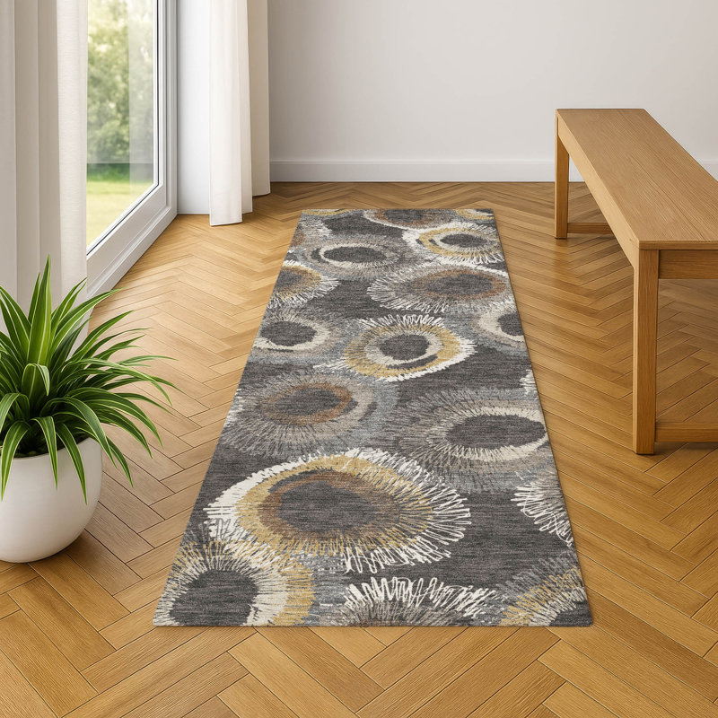 Premium Machine Washable Mayfield AMF2278 Geometric Rug, 2'3" x 7'6" Runner, Charcoal