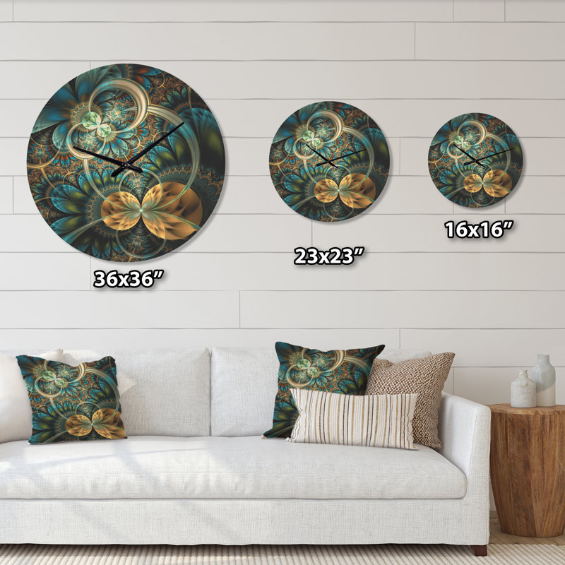 Horloge murale avec fleur fractale symétrique, Moyen