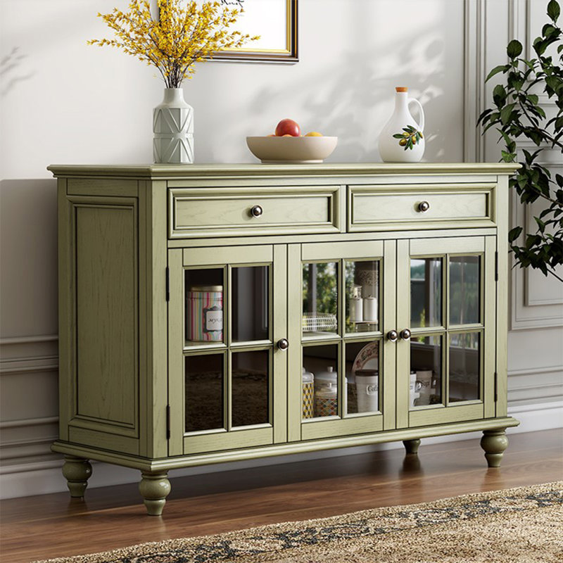 American-Style Solid Wood Glass Multi-Functional Sideboard