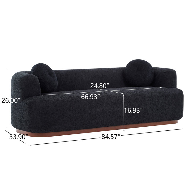 Boneless Arcora 3-Seater Modern Organic Compression Sofa with Rubber Wood Base, Black Polyester