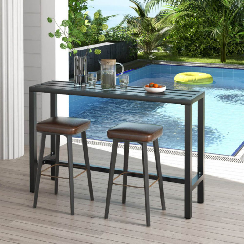 Table de bar d'extérieur de 55 pouces avec plateau imperméable et structure en métal robuste