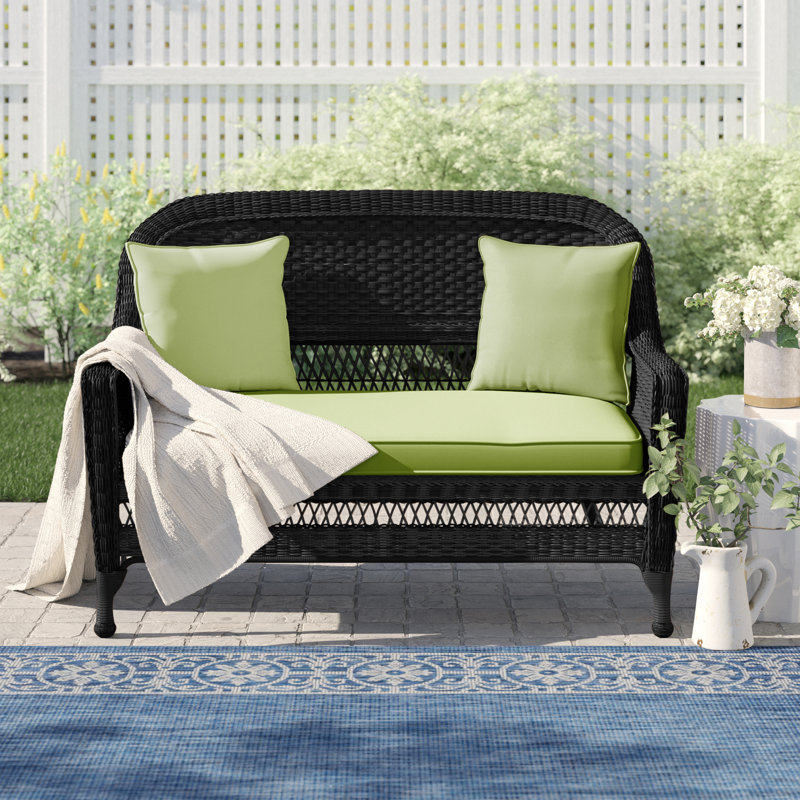 Causeuse en osier avec coussins de 51 po de largeur Armbruster, Vert, Noir