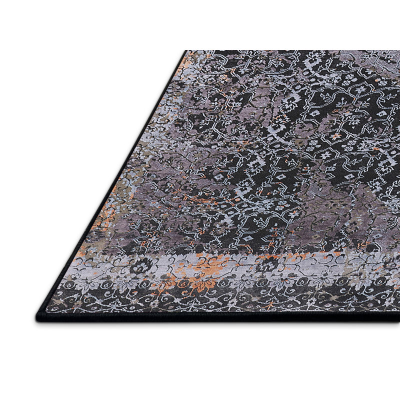 Tapis gris / noir Ikat, Tapis de couloir 2 pi x 5 pi
