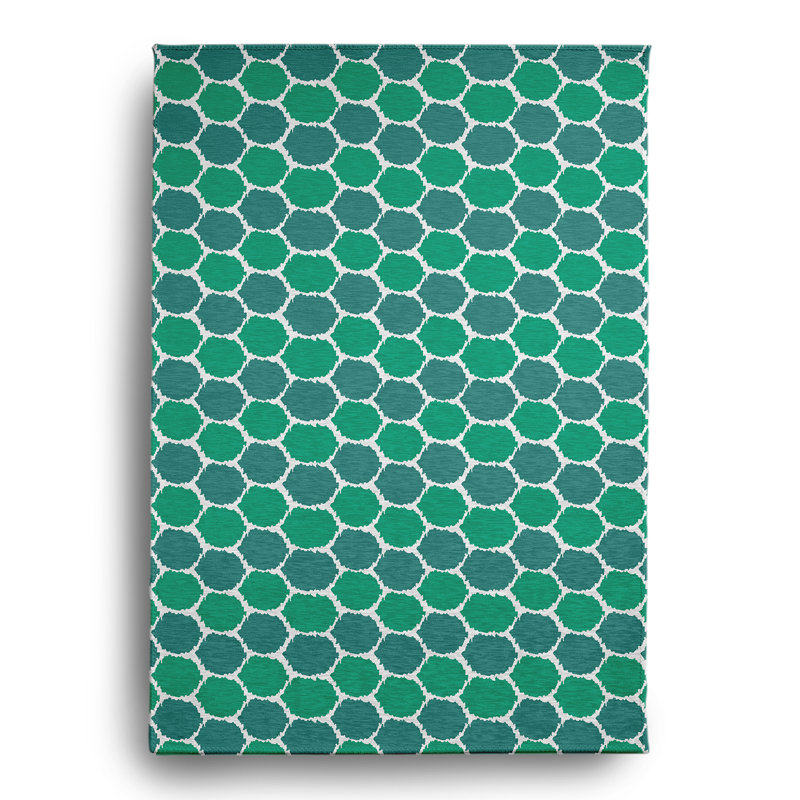 Geometric Machine Woven Chenille Indoor / Outdoor Area Rug in Green, Rectangle 5' x 7'