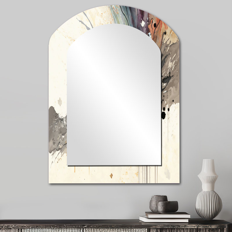«Jazz Rhythms In Shades Of Grey III», miroir mural asymétrique à encre liquide, miroir décoratif Black Arch, impression sur métal