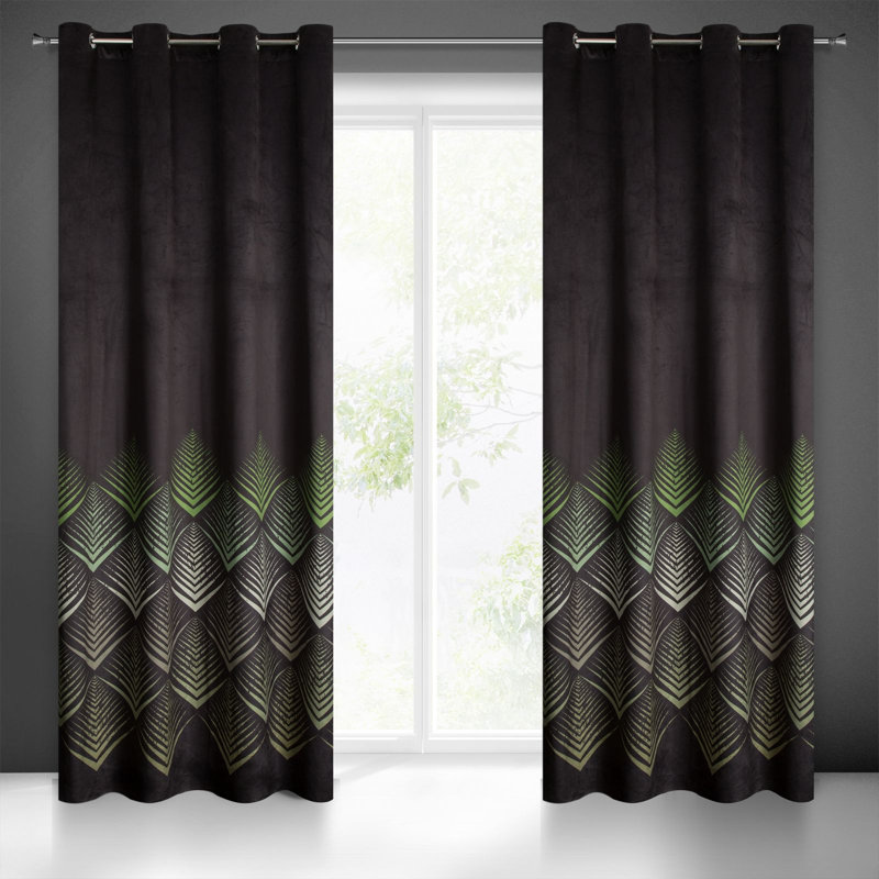 Lybbert Eyelet Semi Sheer Curtain, Black/Grey