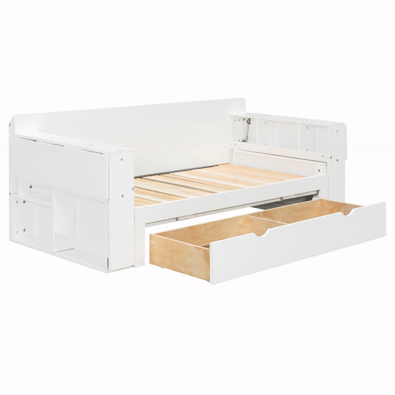 Lit de jour double avec bureau amovible, Double, Blanc