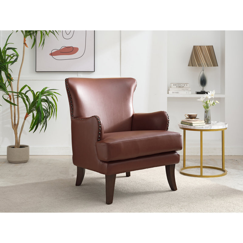 Fauteuil à oreilles 28,9 po Brooklyn, Similicuir caramel, 1