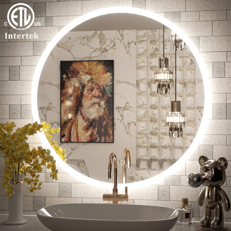 Aevar Super Bright 192 Leds/m Lighted Anti-fog Round Bathroom/vanity Mirror With Tempered Glass&ETL, 24" x 24"