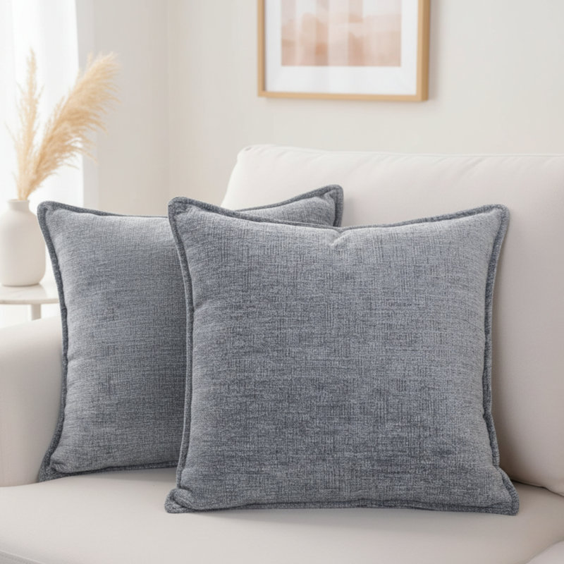 Ensemble de 2 housses de coussin en chenille à texture douce, Gris, Carré 16 po, Housse de coussin seulement - sans coussin