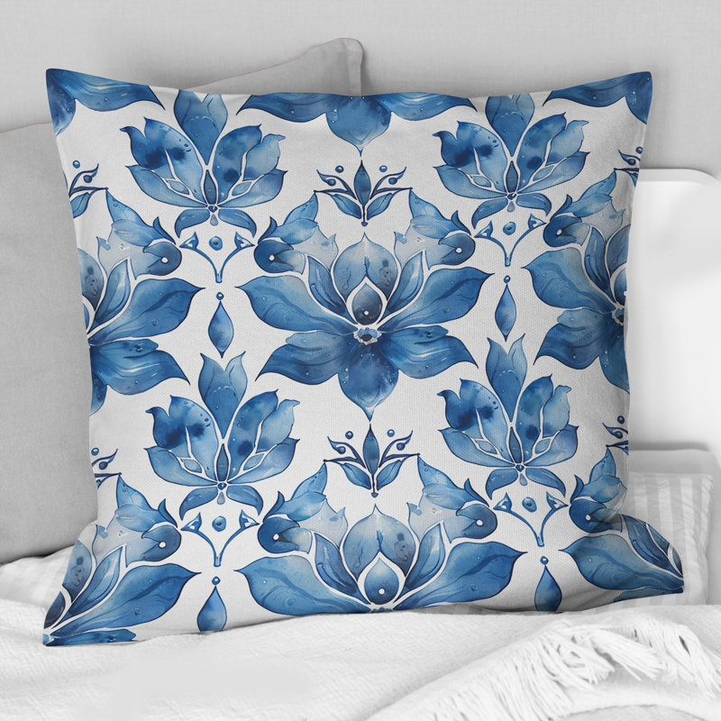 Coussin décoratif Glamour, H 16 po x l 16 po, Bleu / blanc
