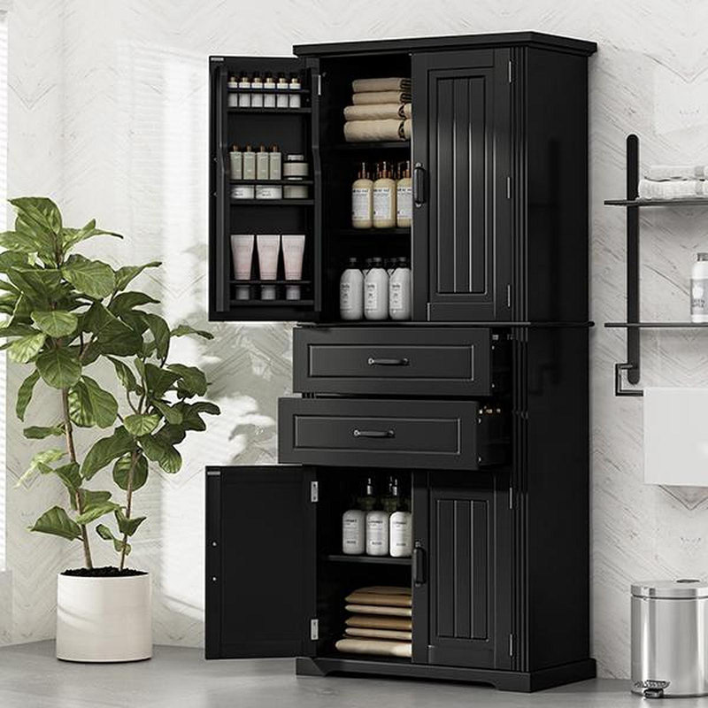 Armoire de rangement multifonctionnelle avec 2 tiroirs, glissières et tablette réglable, Noir
