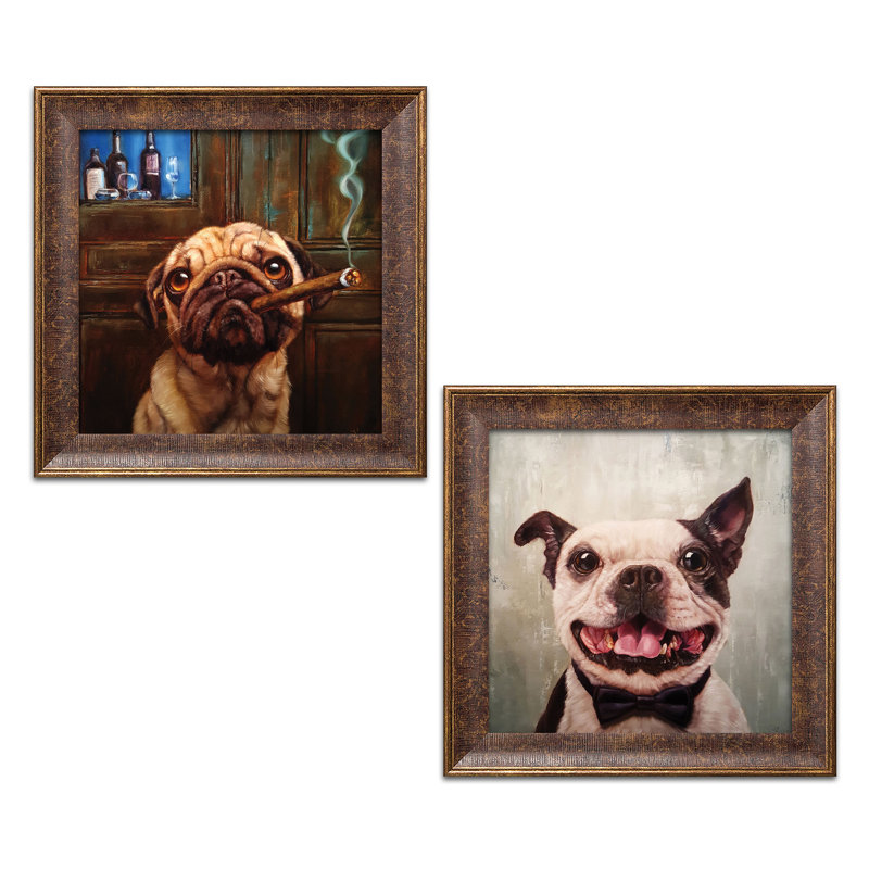 «Uptown Pug and a Black Tie Affair», ensemble de 2 reproductions de peintures à l'acrylique, H 12 po x l 12 po x P 0,75 po