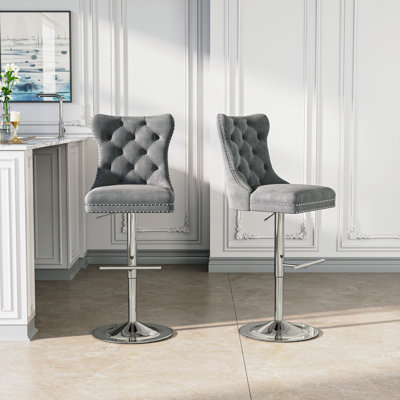 Swivel Upholstered Adjustable Height Counter Stool With Metal Frame
