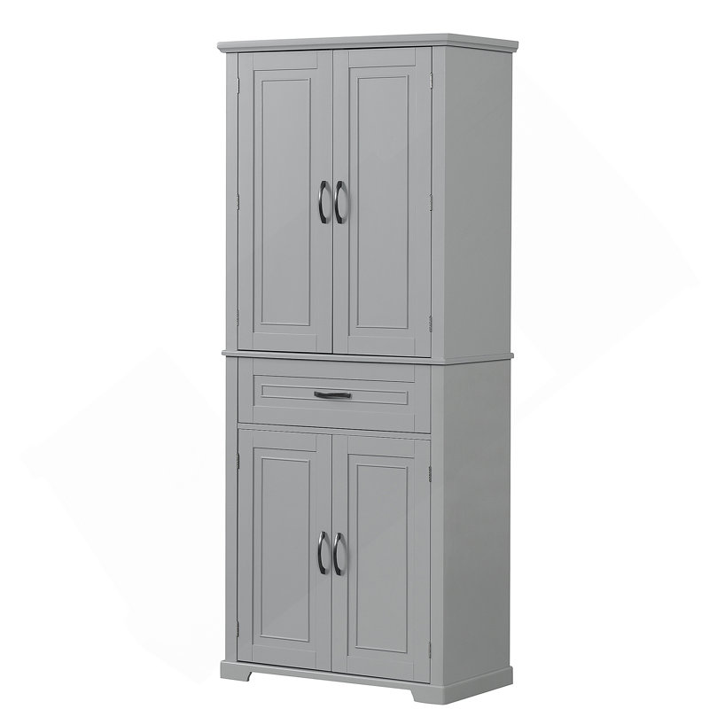 Armoire de rangement pour salle de bain avec portes et tiroir, Gris