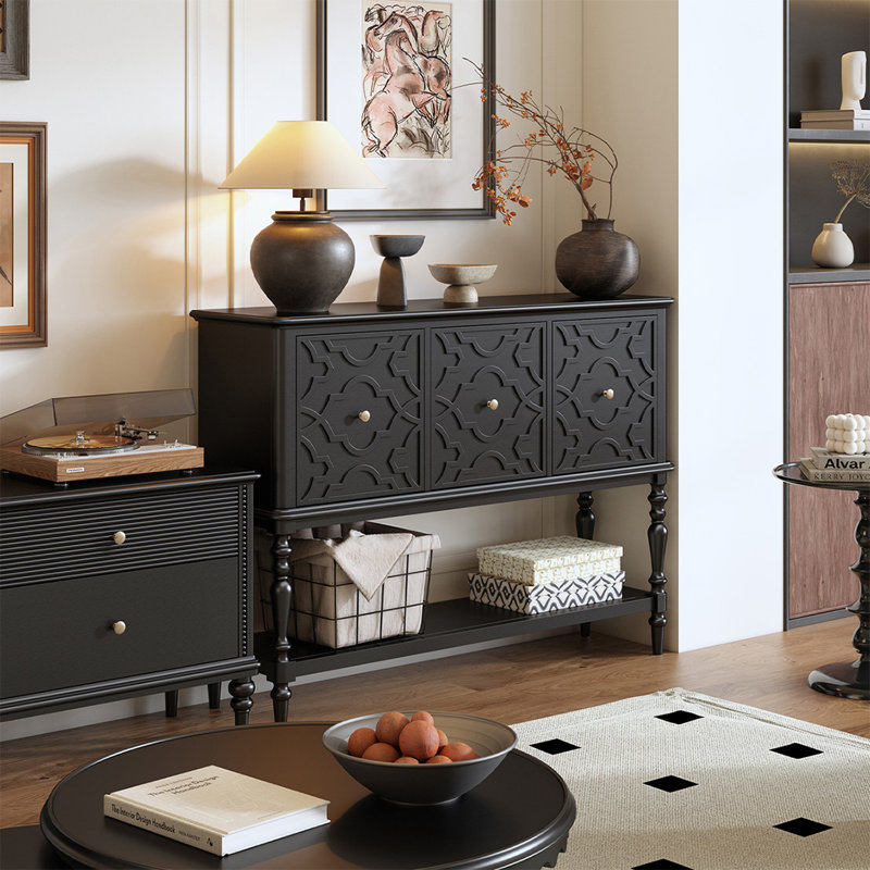Black Solid Wood Rectangular Console Table, 39.37" H x 53.15" W x 15.75" D
