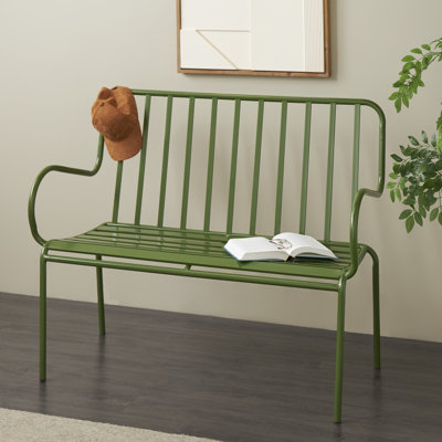 Adelene Cole And Grey Metal Slatted Outdoor Bench With Curved Armrests by George Oliver
