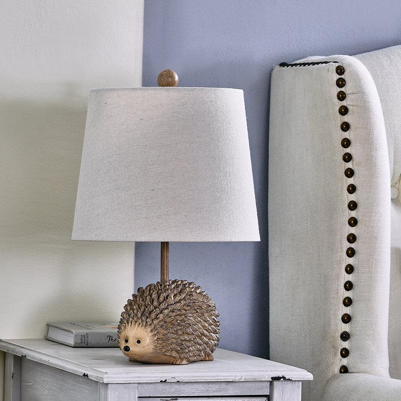 18.5" Brown Textured Resin Hedgehog Table Lamp