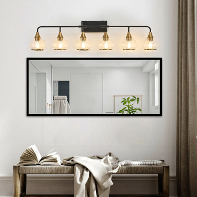 48" Modern 6-Light Vanity Wall Sconce - Black And Gold Bathroom Light Fixture With Clear Glass Shades, Industrial Wall Mounted Lamp For Mirror, Vanity, And Living Spaces (Bulb Not Included)