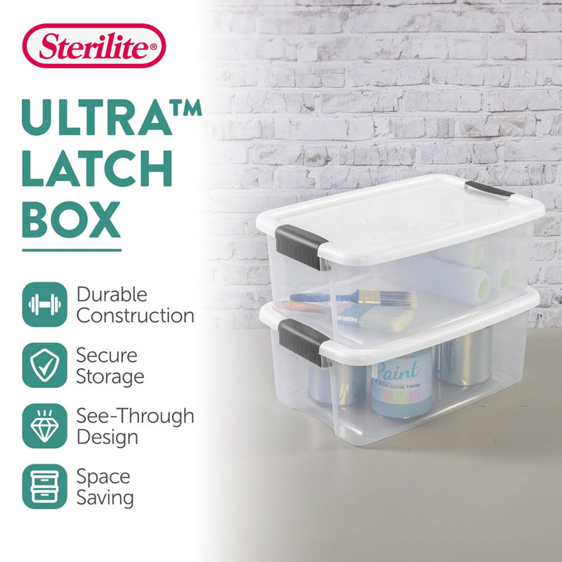 Sterilite Clear Plastic Stackable Storage Bin with White Latch Lid