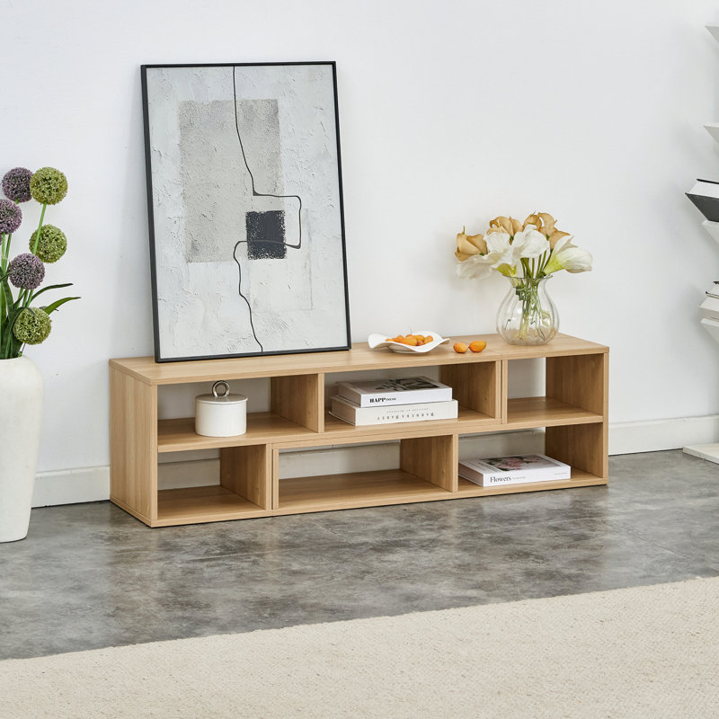 Meuble télé polyvalent avec tablette de rangement ouverte pour jeux et divertissement, Bois robuste