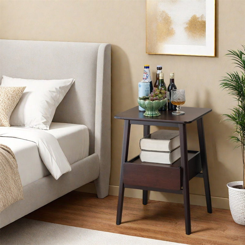 Versatile Bedside Table With Drawer, Dark Brown